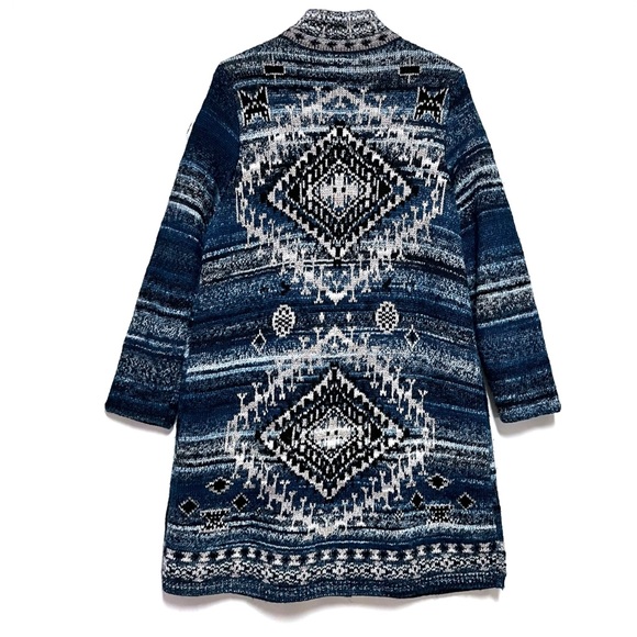 J. Jill Wool Blend Cardigan Duster Sweater SZ LP Chunky Fair Isle Jacquard Blue - Picture 4 of 13